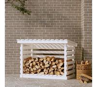 Ziaphsol Étagère à bûches de cheminée blanche en pin massif - 108 x 73 x 79 cm - Pour le stockage du bois de chauffage - Aide à l'empilage pour poêle et cheminée - Garder au sec