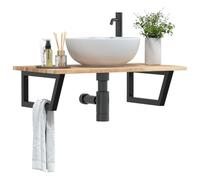 Ziaphsol Étagère de lavabo murale en acier et bois d'acacia - 80 x 50 x 2 cm - Support trapèze peu encombrant pour lavabo de salle de bain - Charge maximale de 100 kg