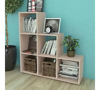 Ziaphsol Étagère d'escalier 107 cm, revêtement en mélamine, couleur chêne, 6 compartiments ouverts, organisateur cube polyvalent pour salon, bureau, stable et durable