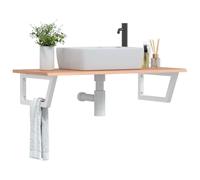 Ziaphsol Étagère Murale de Vasque en Acier et Bois de chêne Massif, Support Double pour Salle de Bain, Rangement Pratique, Fixation Facile, Design Moderne, Solide et Durable
