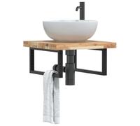 Ziaphsol Étagère Murale en Acier et Bois Massif d'acacia pour lavabo Salle de Bain Meuble Rangement Suspendu Robuste et Design idéal pour Toilette WC Douche