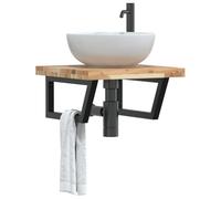 Ziaphsol Étagère Murale en Acier et Bois Massif d'acacia pour lavabo Salle de Bain, Rangement Suspendu avec Support trapèze, capacité 100 kg, Fixation Facile, Design Moderne