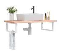 Ziaphsol Étagère Murale en Acier et Bois Massif de hêtre pour lavabo Salle de Bain Rangement Support Suspendu Pratique Robuste capacité 100 kg Facile à Fixer et aménager Espace optimisé