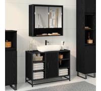 Ziaphsol Étagère Murale en Bois d'ingénierie Chêne Noir 65 x 20 x 60 cm avec Miroir, Trois étagères, Deux Portes pour Rangement intérieur, idéale pour Salle de Bain, Salon ou Chambre