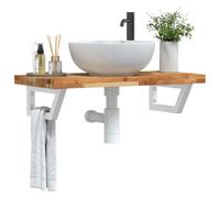 Ziaphsol Étagère murale pour lavabo en acier et bois d'acacia, 80 x 40 x 4 cm, plaque supérieure, 2 supports, étagère flottante avec design trapèze pour rangement de lavabo