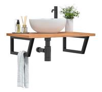 Ziaphsol Étagère murale pour lavabo en acier et bois de hêtre massif, étagère trapèze flottante pour salle de bain, rangement peu encombrant, 80 x 55 x 2,5 cm, supports inclus