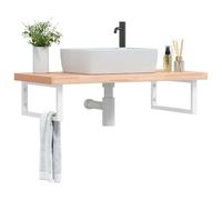 Ziaphsol Étagère murale pour lavabo - Structure en acier - Plateau de table en bois de hêtre massif - 100 x 50 x 4 cm - Avec supports - Pour salle de bain peu encombrant