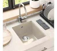 Ziaphsol Évier à encastrer avec égouttoir pour cuisine, camping, camping-car, jardin - Beige quartz - Résine - Aspect granit - 370 x 460 mm