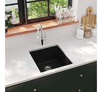 Ziaphsol Évier en granit - Noir - Quartz - Résine - 420 x 460 x 310 mm - Évier sous-meuble avec panier - Pour plan de travail de cuisine - Résistant à la chaleur jusqu'à 280 °C
