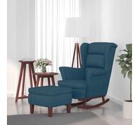 Ziaphsol Fauteuil à bascule avec repose-pieds en velours bleu, fauteuil à oreilles en bois d'hévéa massif, fauteuil rembourré pour lire, se détendre et se balancer pour le salon jusqu'à 110 kg