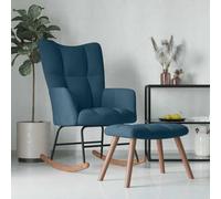 Ziaphsol Fauteuil à bascule avec tabouret en velours bleu, fauteuil de relaxation avec rembourrage en mousse, cadre en acier, rails de balançoire en bois d'hévéa, salon, chambre d'enfant, confortable