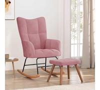 Ziaphsol Fauteuil à bascule avec tabouret en velours rose, fauteuil oscillant avec patin en acier, cadre en bois, fauteuil de relaxation rembourré avec accoudoirs et repose-pieds pour le salon