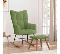 Ziaphsol Fauteuil à bascule avec tabouret en velours vert clair, rembourrage en mousse, cadre en acier et patins en bois, 61 x 78 x 98 cm, pour salon, chambre à coucher et lecture détendue