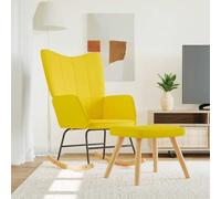 Ziaphsol Fauteuil à bascule avec tabouret, tissu jaune moutarde, 61 x 78 x 98 cm, patins en acier et bois, tabouret rembourré, pour salon, chambre à coucher, balcon, pour lire et se détendre