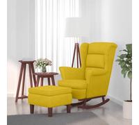 Ziaphsol Fauteuil à bascule jaune en velours et bois massif avec tabouret, chaise à bascule pour salon, chambre à coucher, chambre d'enfant, 78 x 93 x 97 cm, confortable pour lire et se détendre