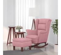 Ziaphsol Fauteuil à bascule rose avec repose-pieds en velours et bois d'hévéa massif, 78 x 93 x 97 cm, fauteuil à oreilles pour lire, se détendre et se balancer