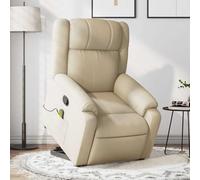 Ziaphsol Fauteuil inclinable de Massage Crème Tissu avec Fonction Levage électrique, Dossier Ajustable jusqu'à 135 degrés, Repose-Pieds, Massage vibratoire, Poches latérales pour Salon ou Chambre