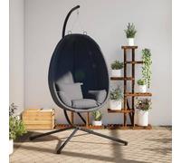 Ziaphsol Fauteuil suspendu avec support, tissu anthracite et acier, balançoire pour jardin, terrasse, avec coussin, pour détente en plein air, charge maximale 110 kg