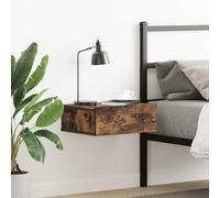 Ziaphsol Floating Bedside Table in Smoked Oak Wood 40x30x15 cm with Storage Shelf Wall Mount Modern Scandinavian Design for Bedroom Living Room Or Dormitory