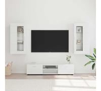 Ziaphsol Florin Ensemble de meubles TV blanc brillant en bois 3 pièces avec 2 tiroirs, 2 portes à charnières, étagère murale et espace de rangement pour salon moderne et intérieur