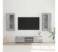 Ziaphsol FLORIN Ensemble de meubles TV en bois Sonoma gris 3 pièces avec 2 tiroirs, 2 portes à charnières et 8 étagères 150 x 39 x 30 cm pour salon et multimédia
