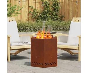 Ziaphsol Foyer sans fumée Marron 48 x 48 x 51 cm Acier patiné pour Jardin extérieur cheminée Moderne Chauffage d'ambiance Design Hexagonal Robuste et Portable