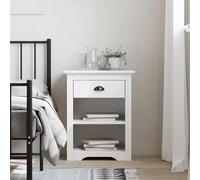 Ziaphsol French Style White Bedside Table BODO 53x38.5x67 cm Solid Pine Wood with Drawer and Storage Compartments for Bedroom Or Living Room Decor