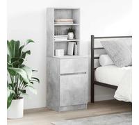 Ziaphsol Gray Concrete Finish Bedside Table 39x35x125 cm Engineered Wood Modern Industrial Design with Storage Drawer and Shelves for Bedroom Lounge Or Dorm Room