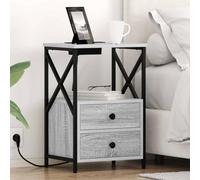 Ziaphsol Gray Sonoma Nightstand 40 x 31 x 60 cm Engineered Wood Bedside Table with Storage and Charging Station for Bedroom Lounge Modern Scandinavian Style