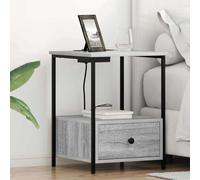 Ziaphsol Gray Sonoma Nightstand 42 x 41 x 56 cm Engineered Wood Rustic Bedside Table with Drawer and Built-in Charging Station for Bedroom Lounge Or Guest Room