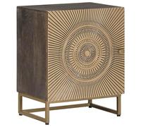Ziaphsol Handcrafted Coffee Brown Mango Wood Bedside Table 40 x 30 x 50 cm with Sculpted Line Pattern Modern Rustic Nightstand for Bedroom Lounge and Living Room
