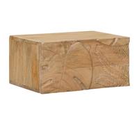 Ziaphsol Handcrafted Teak Nightstand 40x30x20cm Wall-Mounted Mango Wood Modern Minimalist Bedroom Storage with Drawer and Artistic Carved Leaf Design