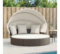 Ziaphsol Île de soleil avec toit et coussin - Marron - En polyrotin - Lit de jardin - Lit de relaxation - Lit d'extérieur avec protection solaire - Pour terrasse, balcon, piscine - 178 x 143 cm