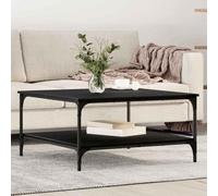 Ziaphsol Industrial Black Oak Coffee Table 80 x 80 x 40 cm with Metal Frame and Storage Shelf Modern Scandinavian Design for Living Room Lounge Home Decor
