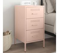 Ziaphsol Industrial Rose Metal Bedside Table 36x39x68 cm with 3 Drawers Adjustable Feet Modern Vintage Bedroom Nightstand