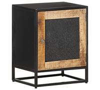 Ziaphsol Industrial Style 40x30x50 cm Mango Wood Bedside Table with Carved Door and Metal Frame Suitable for Bedroom Living Room Or Dormitory Durable and Unique Furniture Piece AU