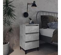 Ziaphsol Industrial Style Bedside Table with Metal Legs in Grey Concrete Finish 40x35x69 cm for Bedroom Living Room with Three Drawers, Sturdy Wood and Metal Design, Modern Vintage Furniture