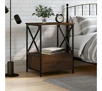 Ziaphsol Industrial-Style Brown Oak Bedside Table 50x41x65 cm Engineered Wood with Sturdy Metal Frame for Bedroom Or Living Room, Featuring Large Storage Space, Adjustable Feet
