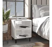 Ziaphsol Industrial White Metal Leg Bedside Table 40x30x50 cm with Two Storage Shelves Modern Scandinavian Nightstand for Bedroom Living Room Durable MDF and Wood Finish