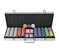 Ziaphsol Jeu de poker dans une mallette en aluminium avec 500 puces laser, 2 jeux de cartes, 5 dés de casino, bouton dealer, insert blind, rangement et transport pour soirée de fête