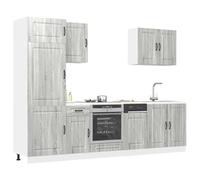 Ziaphsol Kalmar Lot de 7 armoires de cuisine en bois Sonoma gris avec plan de travail et tiroir pour salle à manger, garde-manger, armoire inférieure, organisateur