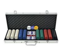 Ziaphsol Kit de poker avec 500 jetons en aluminium, mallette, 2 decks de cartes et dés, avec bouton dealer et inserts Blind, pour tournoi Texas Holdem, soirée de jeu