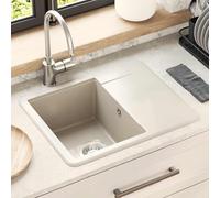 Ziaphsol Lavabo beige 560 x 460 mm 80 % quartz 20 % résine encastrable rectangulaire pour cuisine avec grille de panier et filtre d'évacuation