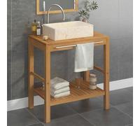 Ziaphsol Lavabo en teck massif avec lavabo en marbre blanc crème, 74 x 45 x 75 cm, meuble bas avec pieds de support, pour salle de bain et WC d'invités