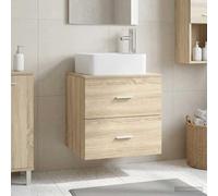 Ziaphsol Lavabo mural en chêne Sonoma - 53 x 34,5 x 63 cm - Avec 2 tiroirs - Meuble bas de salle de bain - Peu encombrant - Étagère WC avec console