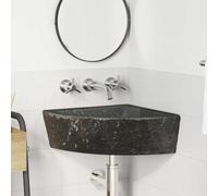 Ziaphsol Lavabo mural en pierre de rivière gris pour salle de bain ou jardin, dimensions 38-45 cm, design suspendu avec siphon et bonde, idéal pour rénovation ou remplacement