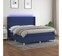 Ziaphsol Lit à sommier tapissier 180 x 200 cm avec matelas, tissu bleu, tête de lit réglable en hauteur, éclairage LED coloré, matelas à ressorts ensachés pour chambre à coucher