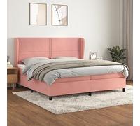 Ziaphsol Lit à sommier tapissier 200 x 200 cm en velours rose, tête de lit réglable en hauteur, matelas à ressorts ensachés, soutien moyennement dur, meuble de chambre à coucher confortable