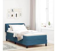 Ziaphsol Lit à sommier tapissier avec matelas, bleu foncé, 90 x 200 cm, housse en velours, tête de lit réglable en hauteur, meuble de chambre moderne, lit simple, avec surmatelas