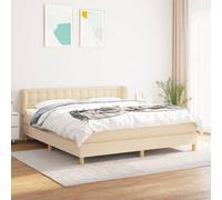 Ziaphsol Lit à sommier tapissier avec matelas crème, 160 x 200 cm, housse en tissu, tête de lit réglable en hauteur, matelas à ressorts ensachés, soutien moyennement ferme pour chambre à coucher